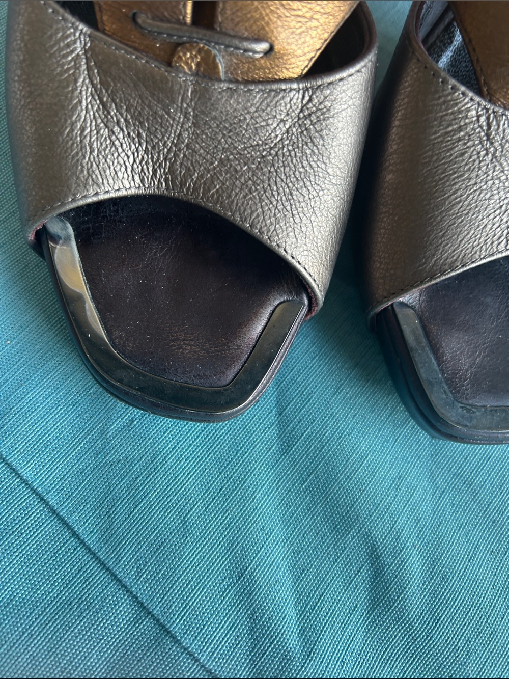 Donald J. Pliner Metallic Bronze and Gold Lace-Up Slingback Heels - Picture 4 of 6